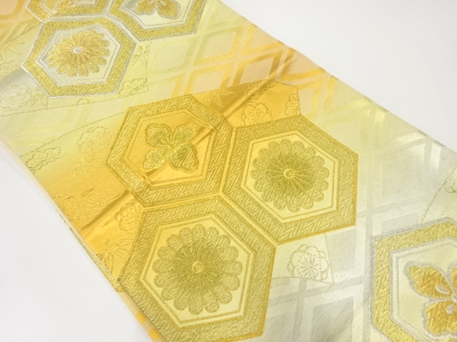 リサイクル　花亀甲模様織出し袋帯